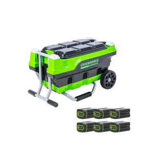 Greenworks 82V Six Port Charger with Six 4Ah Batteries