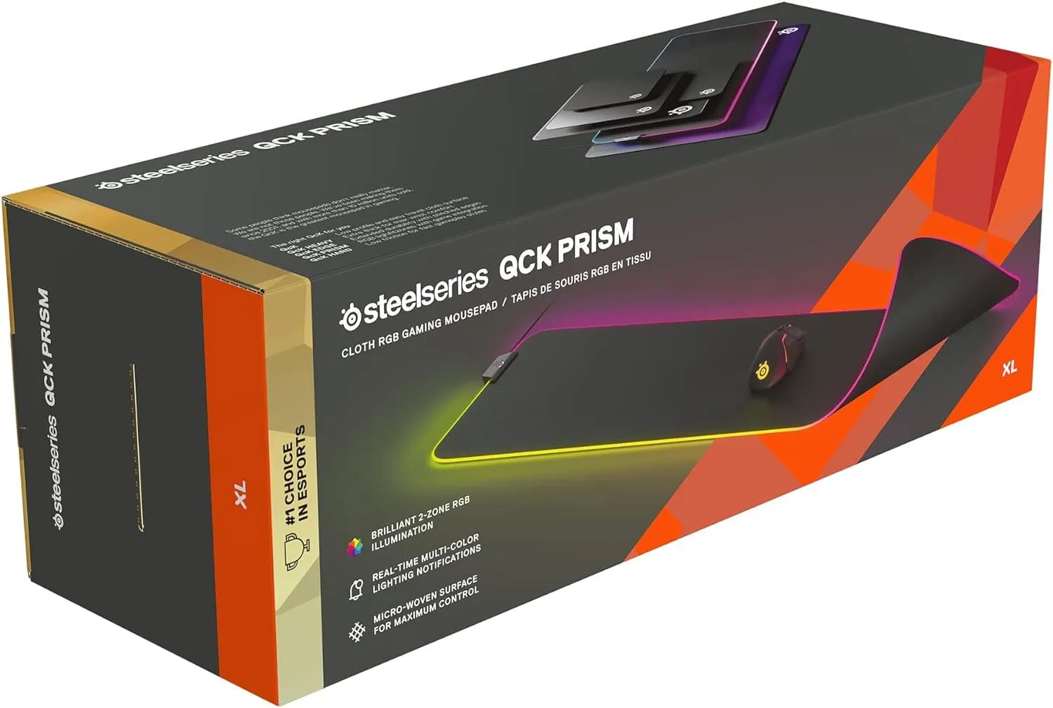 SteelSeries QcK Prism Cloth Gaming Mouse Pad - 2-zone RGB Illumination - Real-time Event Lighting - Optimized For Gaming Sensors - Size XL (900 x 300 x 2mm) - Black   RGB